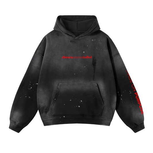 Vintage Washed Frayed Fleece Hoodie